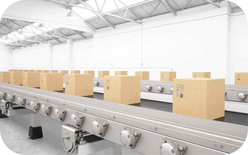 Cardboard boxes on conveyer belt
