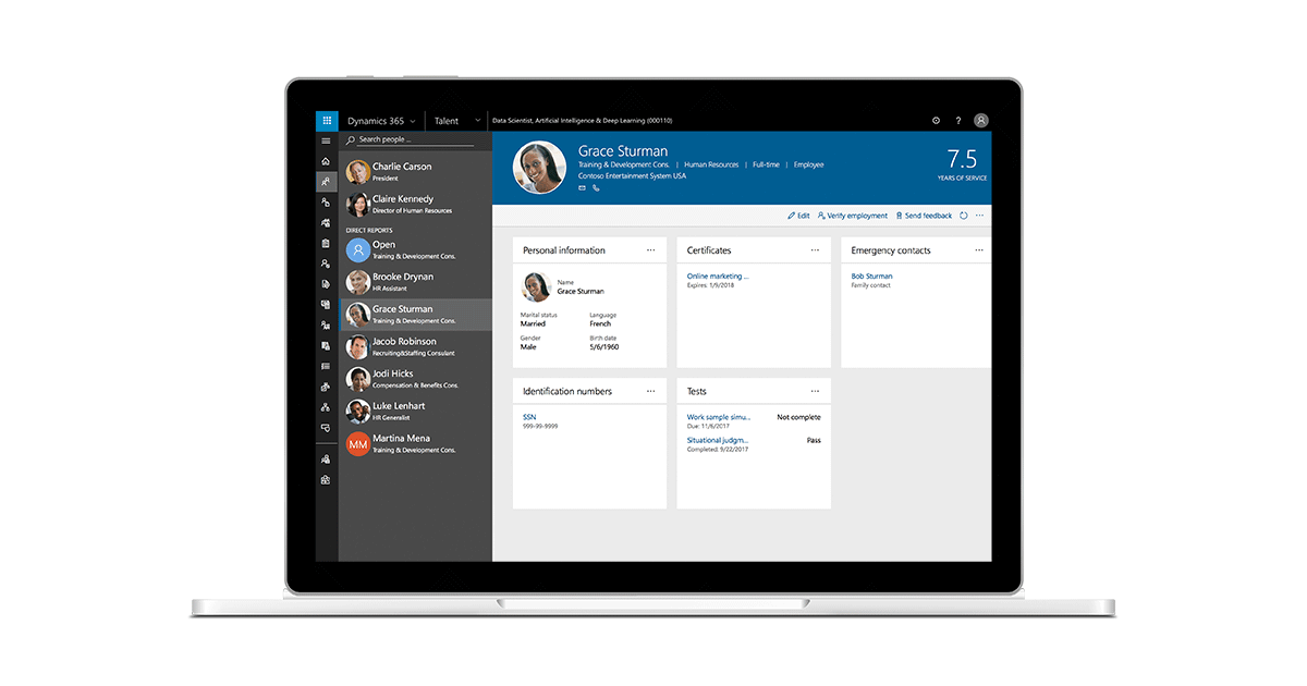 microsoft talent share page features and employee information dashboard
